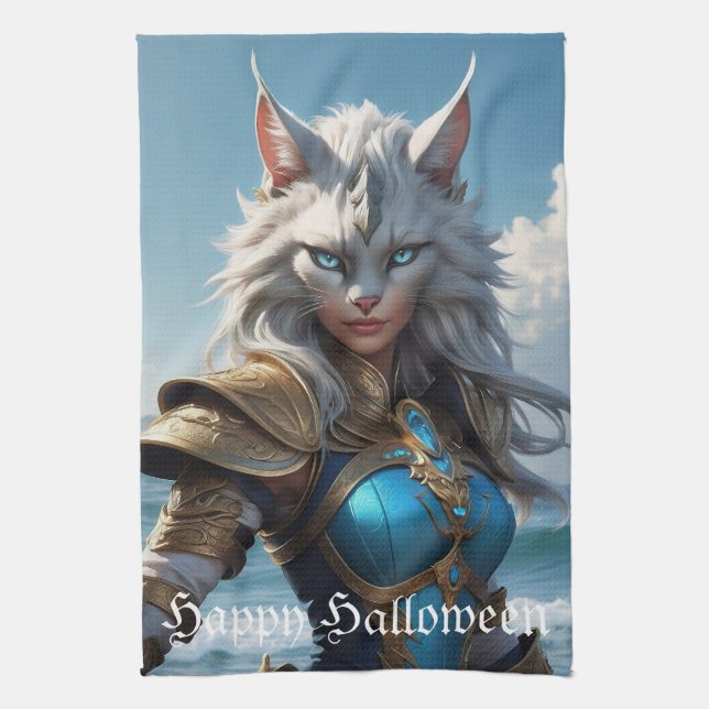 Wicked Blue Eyed Cat  Tea Towel (Vertical)