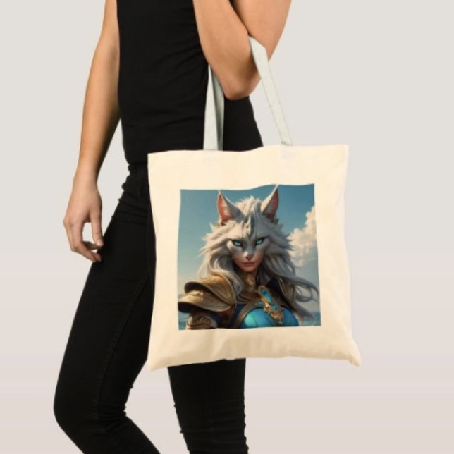 Wicked Blue Eyed Cat Tote Bag (100% natural material 100% cotton D: 15.75"l x 15.25"w 5 handle colors
)