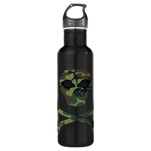 Wicked Camo Skull and Crossbones 710 Ml Water Bottle (Front)