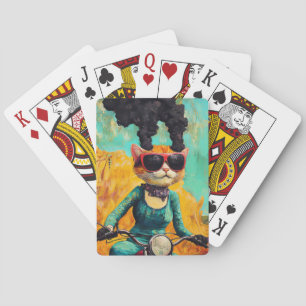 Wicked Cool Cat on a Motorcycle Playing Cards