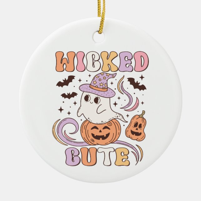 Wicked Cute Halloween Ceramic Ornament (Front)