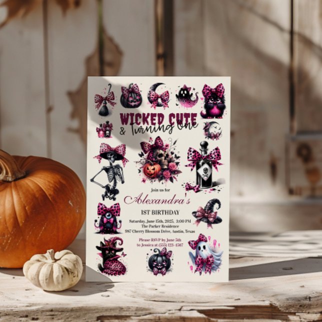 Wicked Cute & Turning One Girl Halloween Birthday Invitation (Creator Uploaded)
