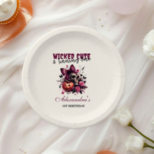 Wicked Cute & Turning One Girl Halloween Birthday  Paper Plate