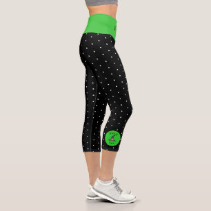 Wicked Cutie Green and Black Polka Dot Capri Leggings