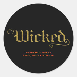 WICKED Faux Gold Look Halloween Favour Classic Round Sticker