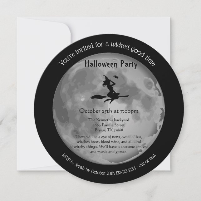 Wicked Full Moon Mystical Witch Halloween Party Invitation (Front)