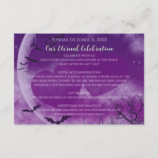 Wicked Fun Halloween Love Moon Wedding Enclosure Card (Back)