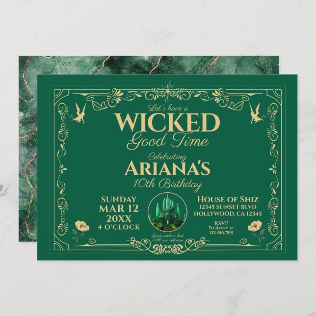 Wicked Good Time Green Birthday Party Invitation (Front/Back)