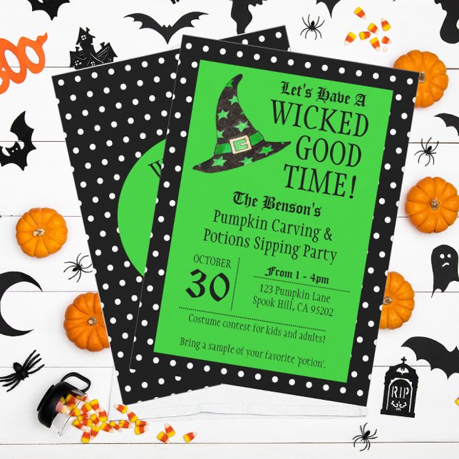 Wicked Good Time Green Halloween Invitation (Creator Uploaded)