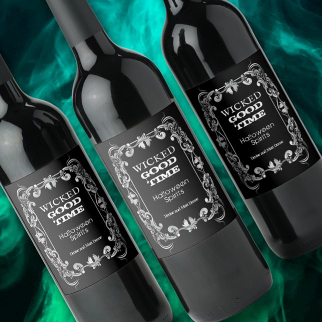 Wicked Good Time Halloween Spirits Wine Label (Set of 6 personalized wine bottle labels)