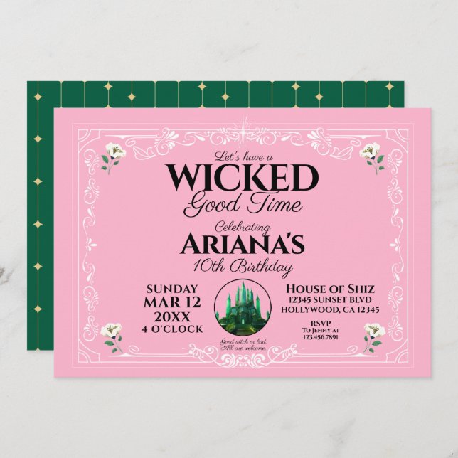 Wicked Good Time Pink Birthday Party Invitation (Front/Back)