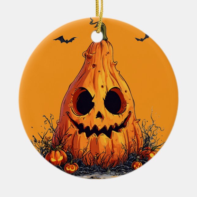 🎃👻 Wicked Grinning Pumpkin Spooky Halloween ✨🕯️ Ceramic Ornament (Front)
