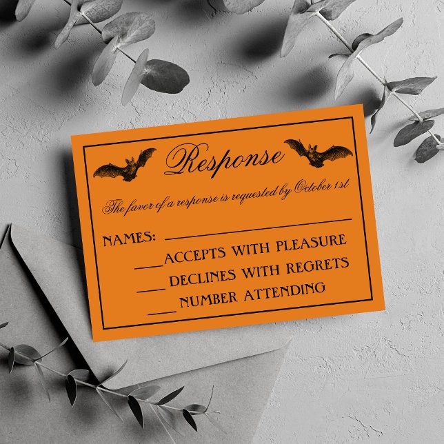 Wicked Halloween Orange Black Gothic Wedding RSVP Card (Creator Uploaded)
