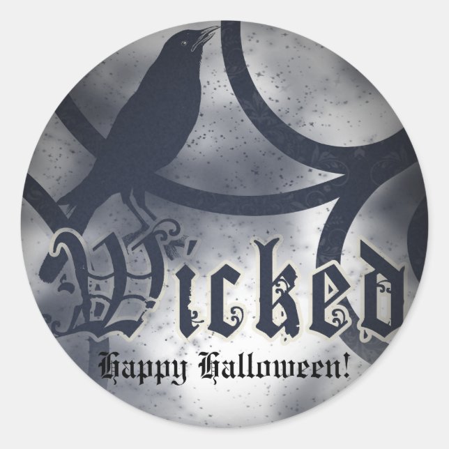 Wicked Halloween Party Black Crow Bird Classic Round Sticker (Front)