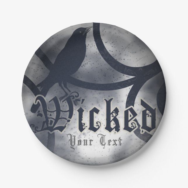 Wicked Halloween Party Black Crow Bird Paper Plate (Front)