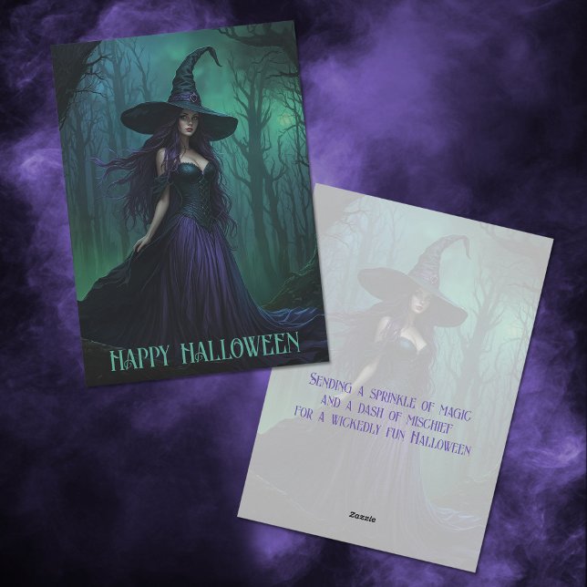 Wicked Halloween Witch in Purple and Black Holiday Card (Creator Uploaded)