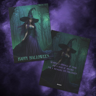 Wicked Halloween Witch in Purple and Black Holiday Card