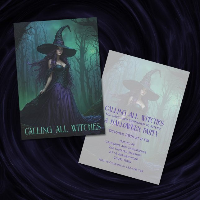 Wicked Halloween Witch in Purple and Black Invitation (Creator Uploaded)