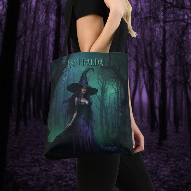 Wicked Halloween Witch in Purple and Black Name Tote Bag (Creator Uploaded)
