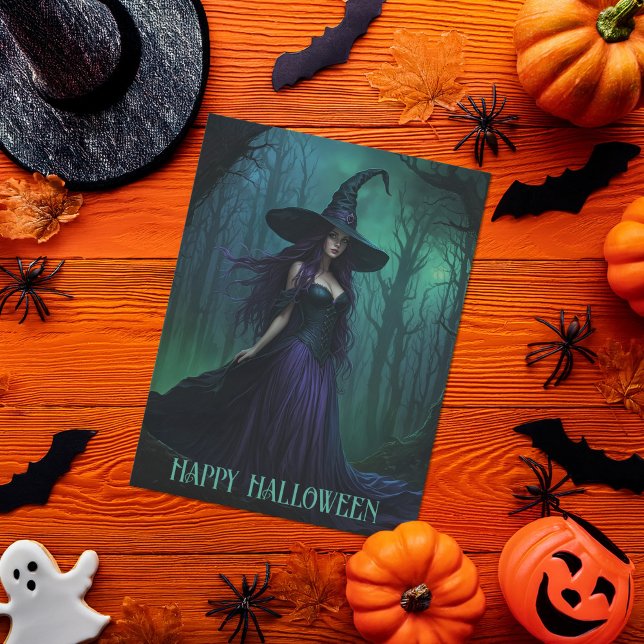 Wicked Halloween Witch in Purple and Black Postcard (Creator Uploaded)