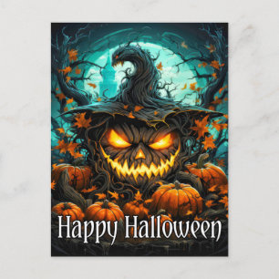 Wicked Illuminating Happy Halloween Pumpkin Postcard
