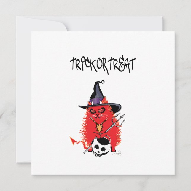 Wicked Kitty Devil Cat Trick or Treat Invitation (Front)