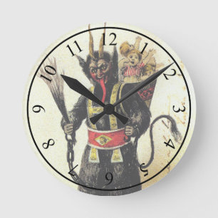Wicked Krampus Scary Demon Holiday Christmas Xmas Round Clock
