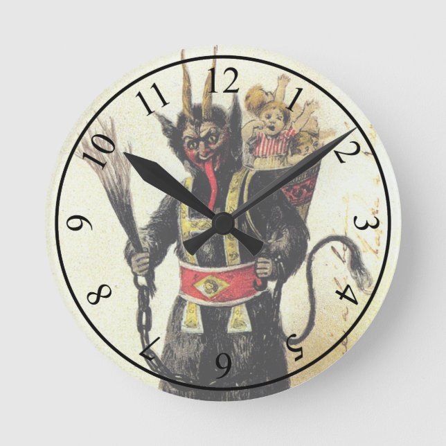 Wicked Krampus Scary Demon Holiday Christmas Xmas Round Clock (Front)