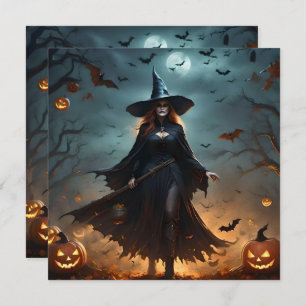 "Wicked Night: Scary Halloween Witch and Her Bats" Save The Date