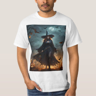 "Wicked Night: Scary Halloween Witch and Her Bats" T-Shirt