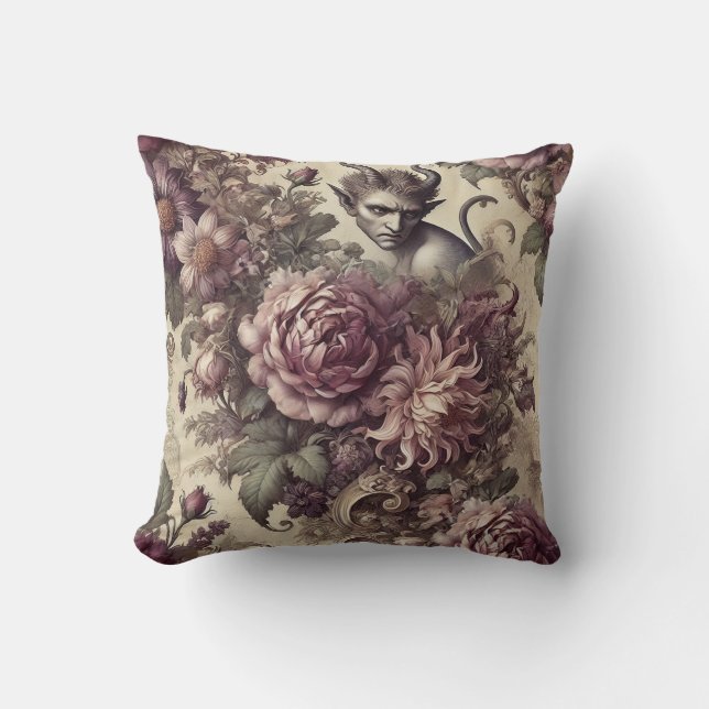 Wicked Plum Petals – Gothic Floral Design Cushion (Front)