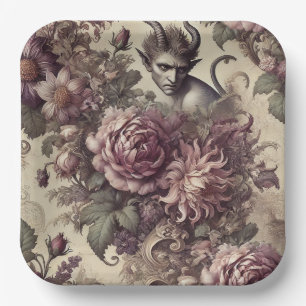 Wicked Plum Petals – Gothic Floral Design Paper Plate
