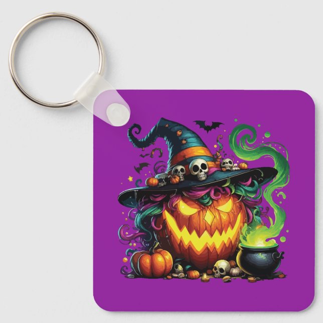 Wicked Pumpkin Witch Cauldron Key Ring (Front)