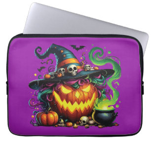 Wicked Pumpkin Witch Cauldron Laptop Sleeve