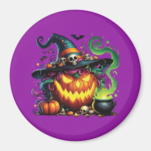 Wicked Pumpkin Witch Cauldron Magnet (Front)