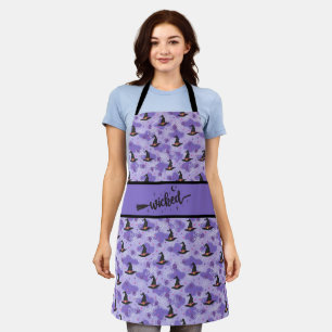 Wicked - Purple - Black Witches Hats And Spiders Apron