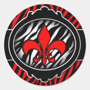 wicked red zebra fleur de lis symbol classic round sticker