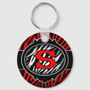 wicked red zebra initial letter S Key Ring