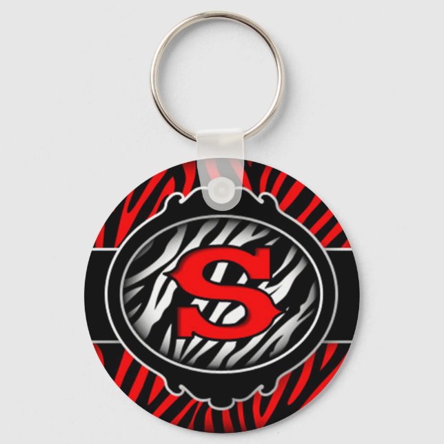 wicked red zebra initial letter S Key Ring (Front)