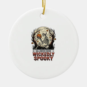 Wicked Skeleton Halloween Vintage Engraving Design Ceramic Ornament