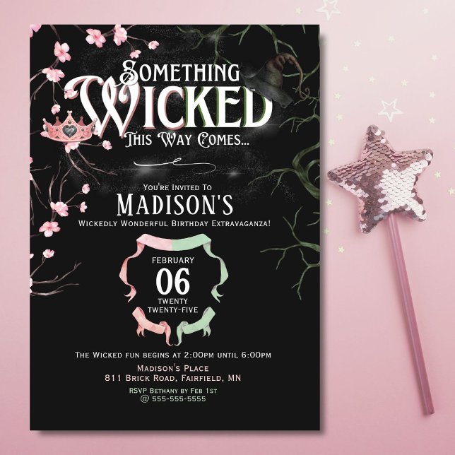 Wicked Theme Birthday Invitation (Enchanting Wicked-themed birthday invite with a magical, moody, and spellbinding design.)