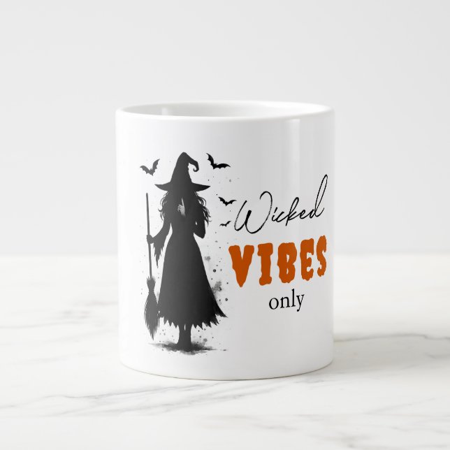 "Wicked Vibes Only" -  Halloween Black Witch –  Large Coffee Mug (Front)