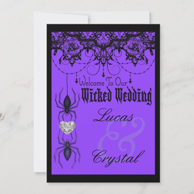 Wicked Victorian Spider Purple Halloween Wedding Invitation (Front)