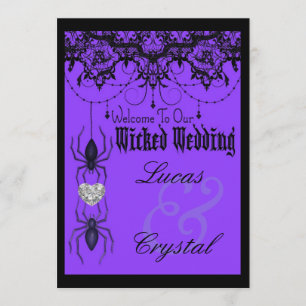 Wicked Victorian Spider Purple Halloween Wedding Invitation