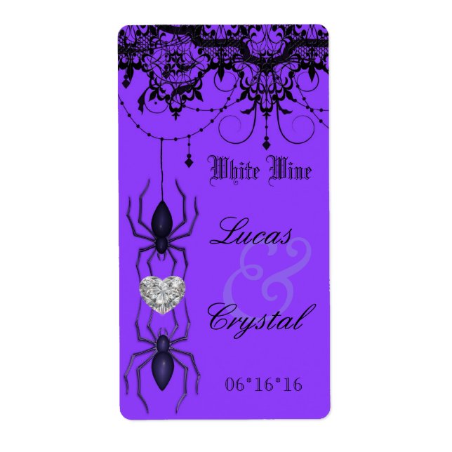 Wicked Victorian Spider Purple Wedding Wine Label (Front)