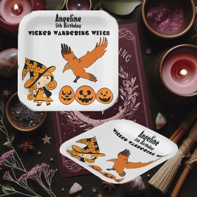 Wicked Wandering Witch Halloween Pumpkins Birthday Paper Plate (Wicked Wandering Witch Halloween Pumpkins Birthday Paper Plates)