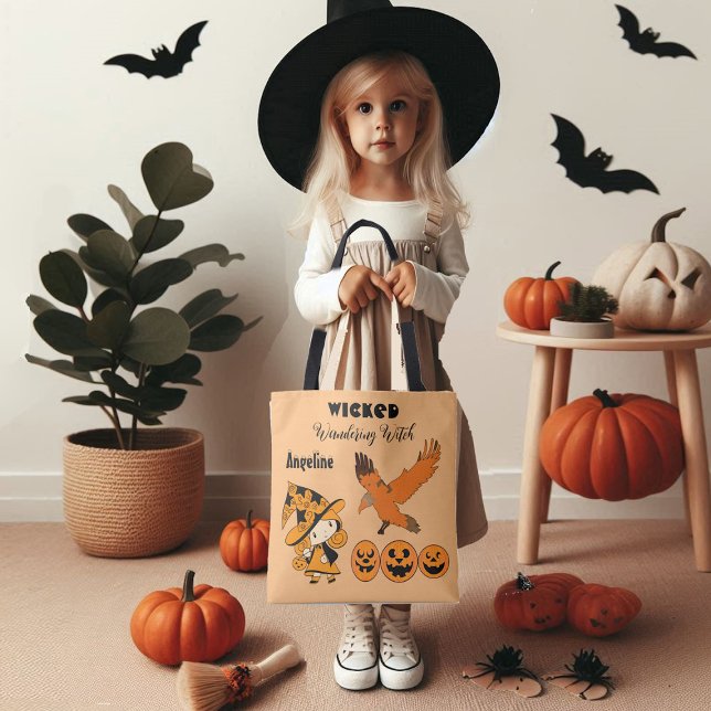 Wicked Wandering Witch Personalised Halloween Cute Tote Bag (Wicked Wandering Witch Personalized Halloween Cute Tote Bag)