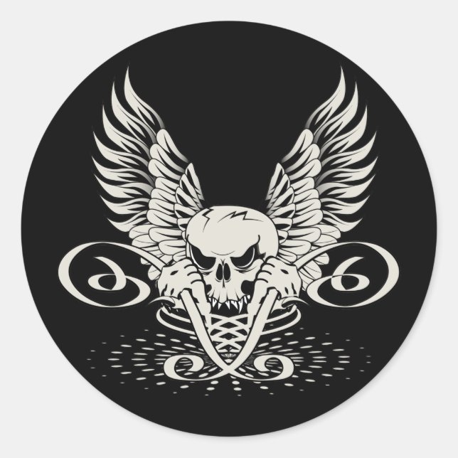 Wicked Winged Skull Classic Round Sticker (Front)