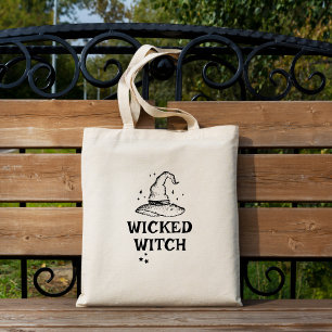 Wicked Witch Black and White Halloween Stars Tote Bag