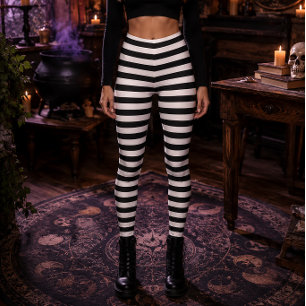 Wicked Witch Black and White Striped Halloween Leggings